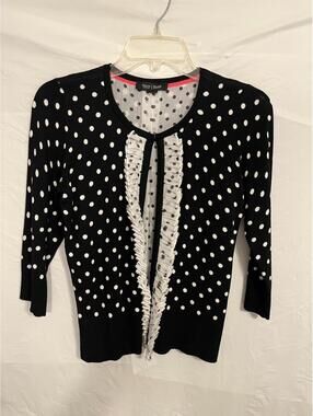 White House Black Market Polka Dot Cardigan Ruffled Trim Size XS / Small